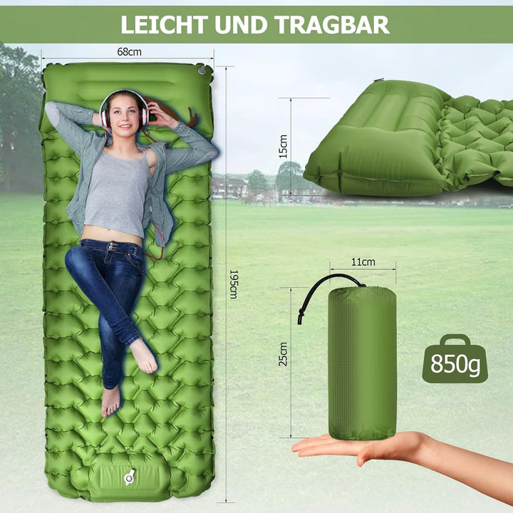 Isomatte 10CM Hoch Luftmatratze Camping Kleines Packmass, Aufblasbare Isomatte Ultraleicht mit Fussp