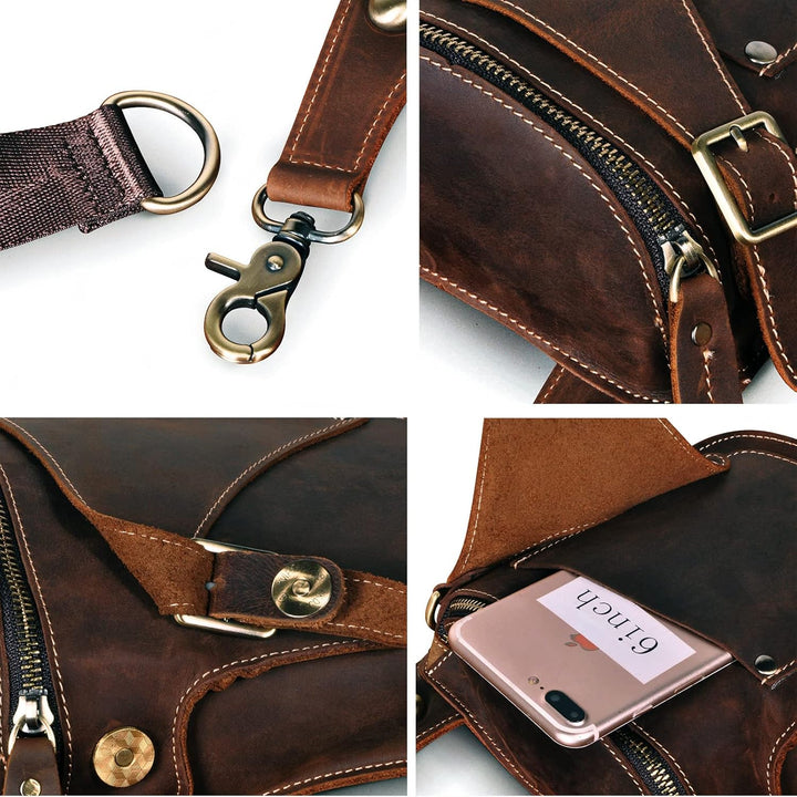 Le'aokuu Herren Leder Motorrad Hüfttasche Messenger Schulter Drop Leg Bag B9326 0 Braun, B9326 0 Bra