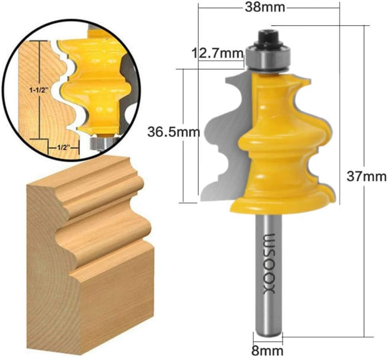 WSOOX 8mm Schaft Architectural Moulding Fräser Set 3 Stück Formfräser für Holzbearbeitung