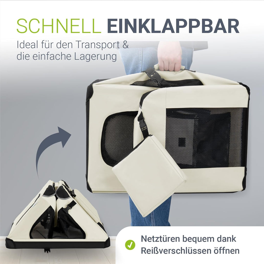 Juskys Hundetransportbox Lassie S faltbar & tragbar 34x50x36 cm mit Decke, Tasche & Griffen - Faltba
