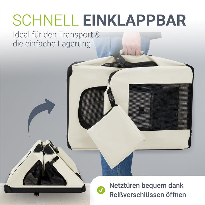 Juskys Hundetransportbox Lassie S faltbar & tragbar 34x50x36 cm mit Decke, Tasche & Griffen - Faltba