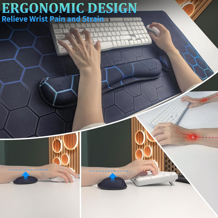 Niviy Gaming Mauspad 900x400mm mit Handauflage,Memory Foam Mousepad Ergonomisches Tastaturpad,Geomet