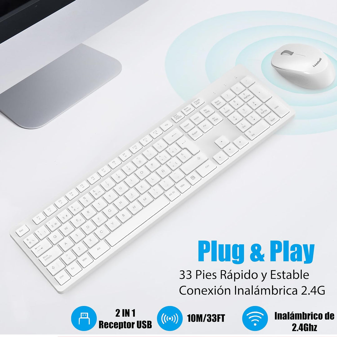 LeadsaiL Kabellose Tastatur und Maus, ergonomische kabellose Tastatur und Maus, Spanisch QWERTY, vol