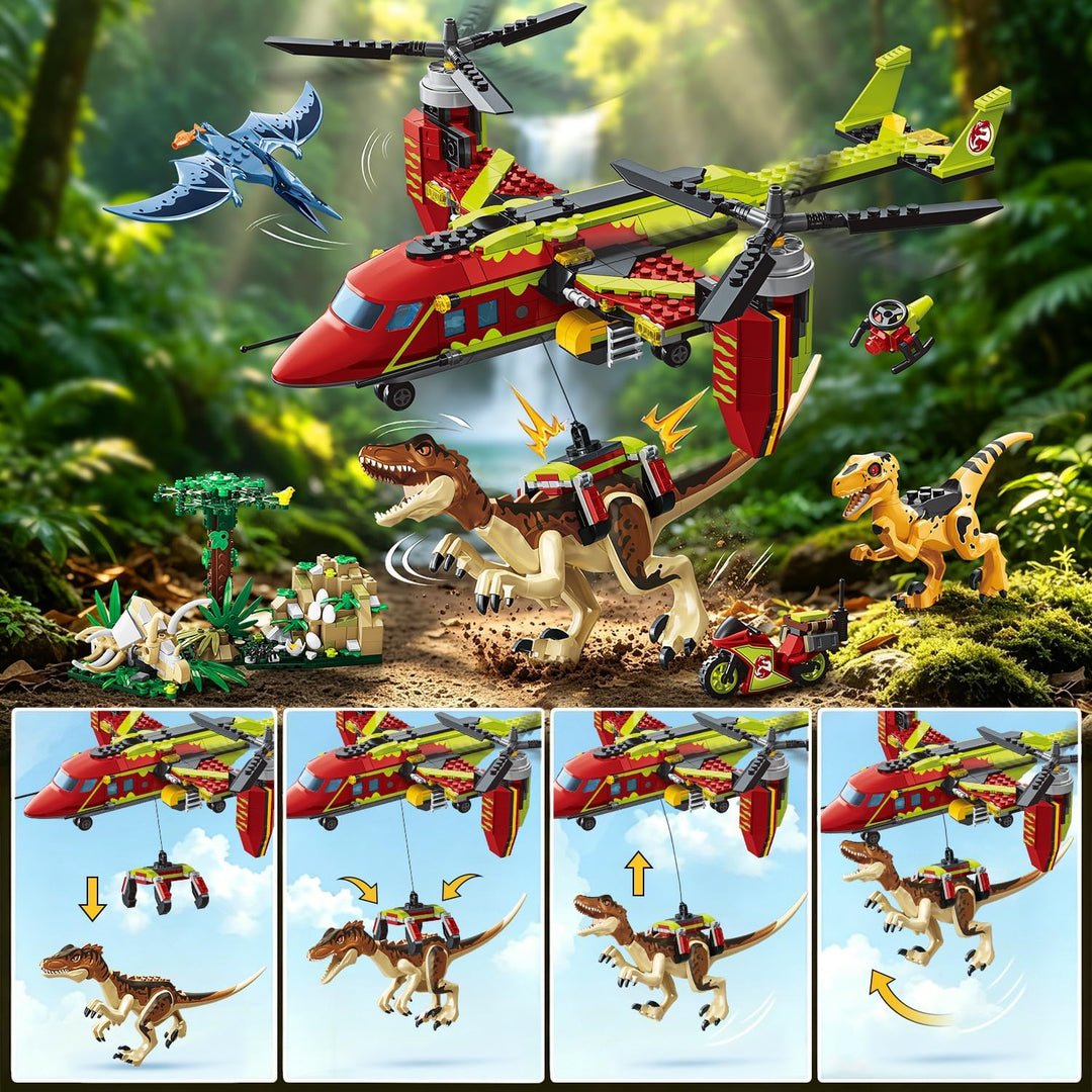 HOGOKIDS 3-in-1 Flugzeug-Bauset mit Dinosaurier, 769PCS Kipprotor-/Transporthubschrauber-/Doppelroto