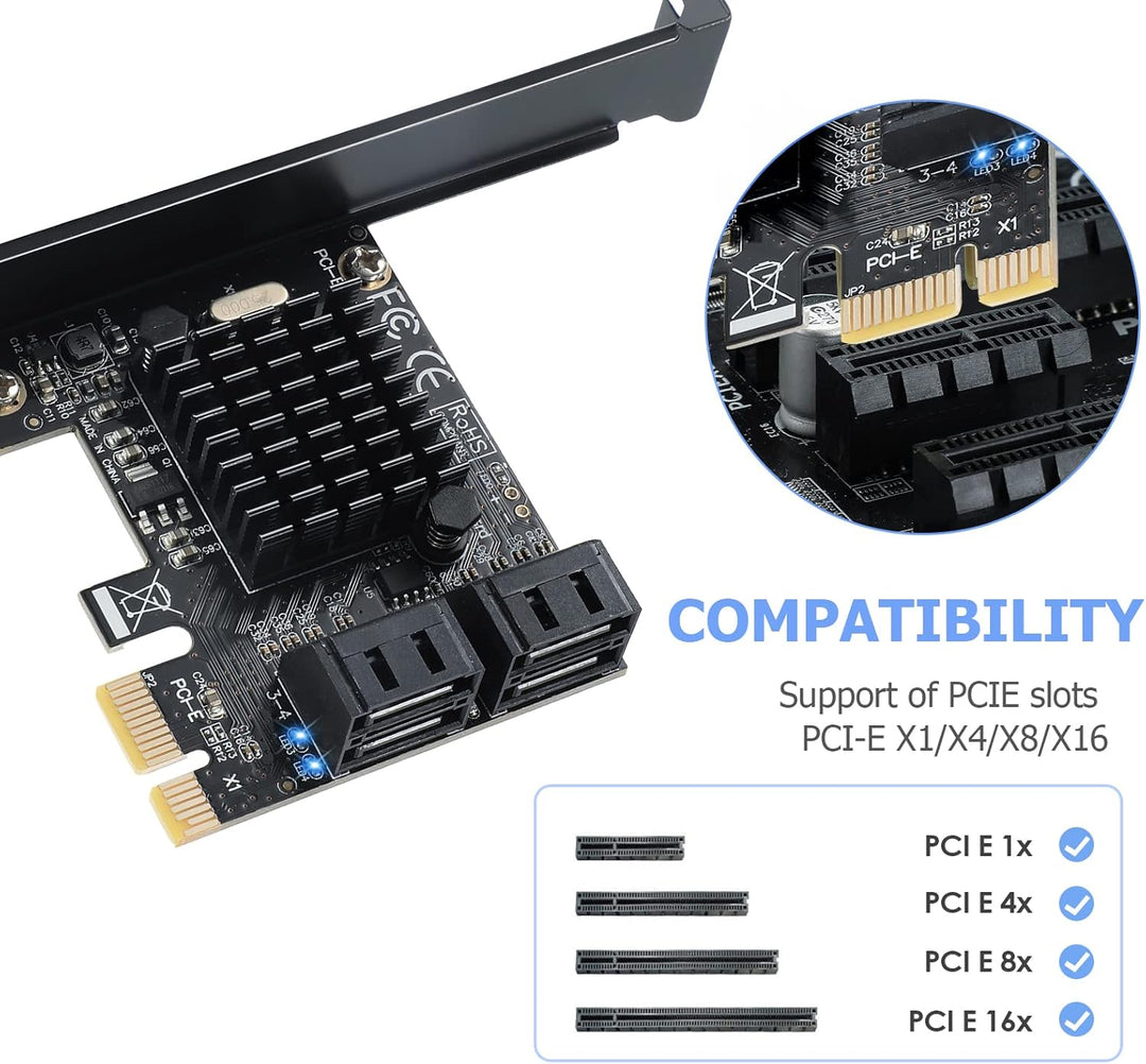 PCIE zu 4 SATA Port Karte, PCIE SATA Controller Karte, SATA 3.0 6G/BPS Controller mit 4 SATA Datenka