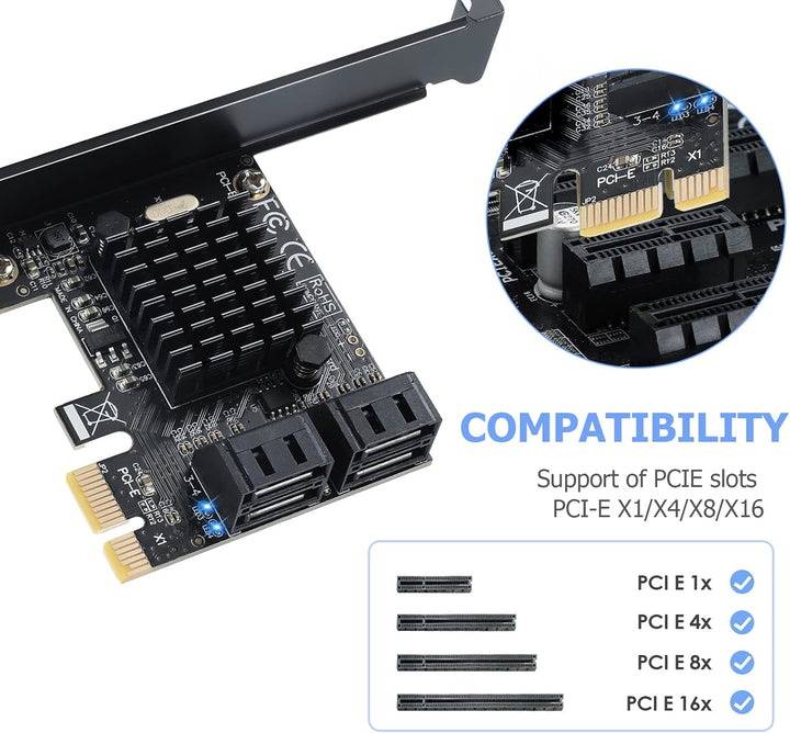 PCIE zu 4 SATA Port Karte, PCIE SATA Controller Karte, SATA 3.0 6G/BPS Controller mit 4 SATA Datenka