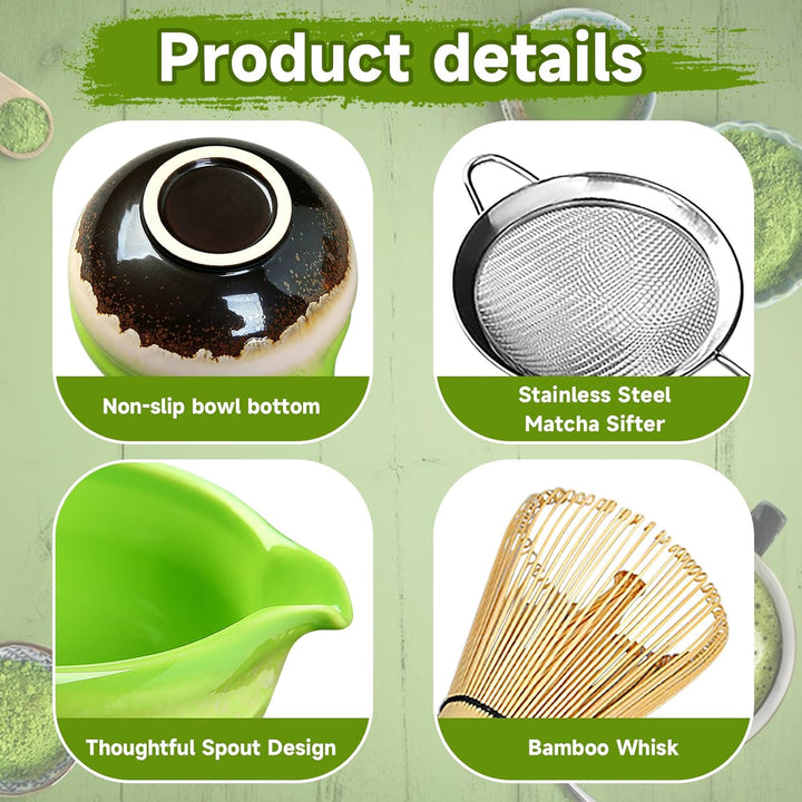 Simsky Matcha set, Japanisches Tee-Set, Matcha-Schale, Schaufel, Sieb, Matcha-Besenhalter, Matcha-Be