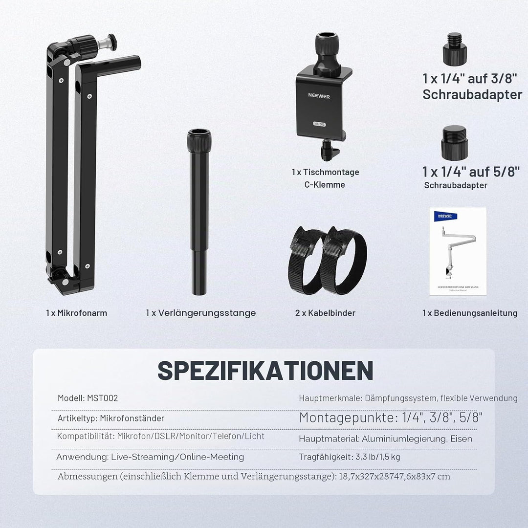 NEEWER Mikrofonarm Ständer, Niedriges Profil Mic Arm Tischhalterung mit Dämpfung, 360° drehbarer Boo