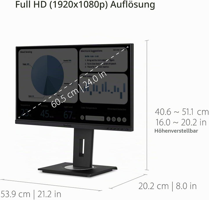 Viewsonic VG2448A-2 60,5 cm (24 Zoll) Büro Monitor (Full-HD, IPS-Panel, HDMI, DP, USB 3.0 Hub, Höhen