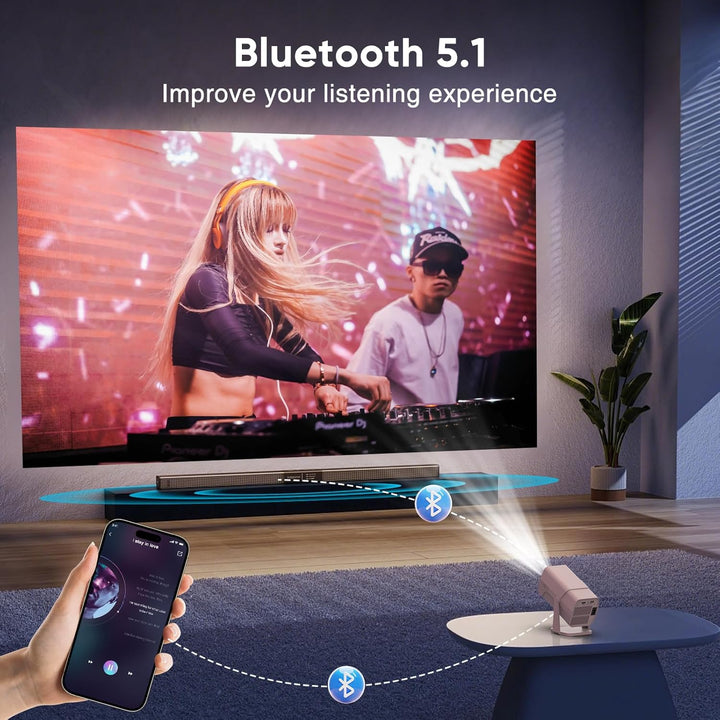 Portable Mini Beamer - Unterstützt 4K 1080P | Auto Trapezkorrektur | 270° Drehung Tragbarer Heimkino