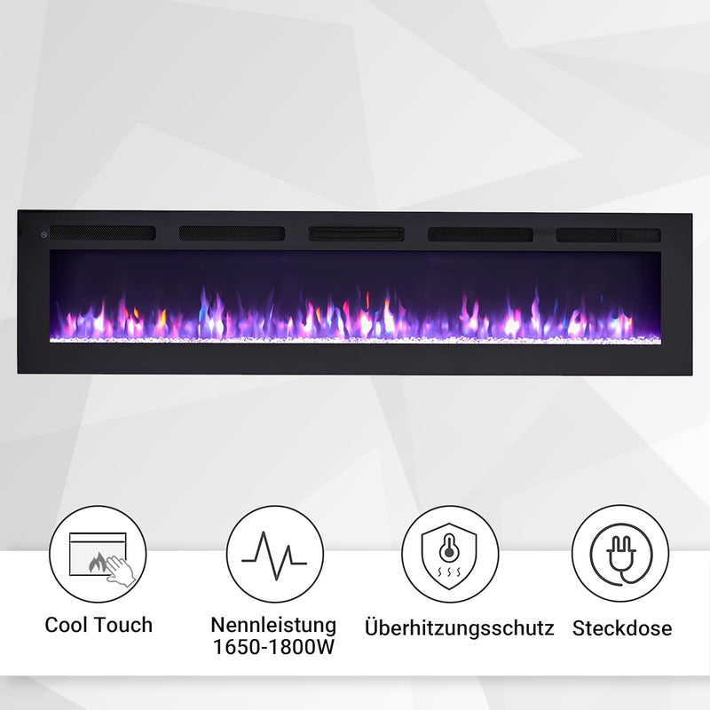 BALDERIA Leif 70" Elektrokamin - Elektrischer Stand-, Wand- oder Einbaukamin mit Heizung 1000/2000 W