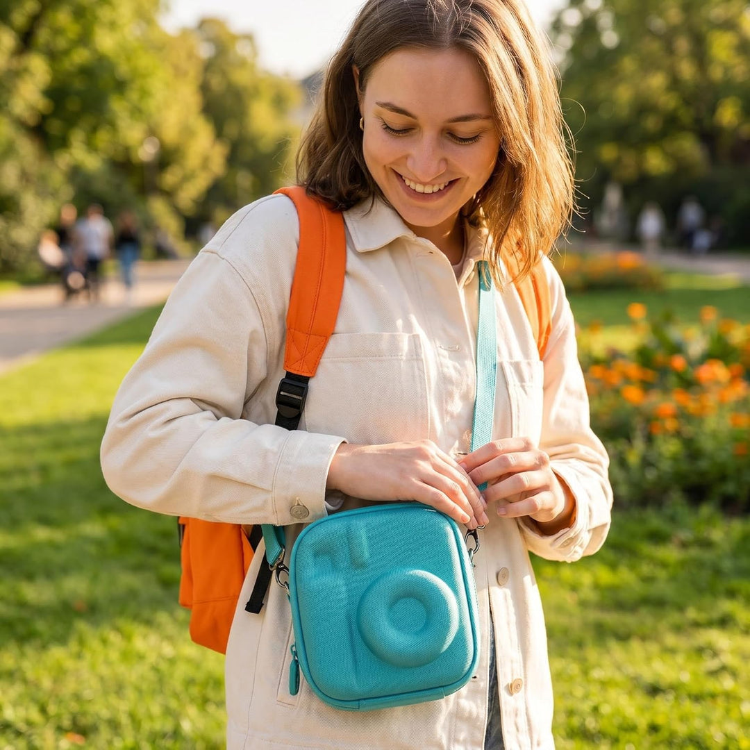 XANAD Mini 12 Tasche für Mini 12 sofortbildkamera mit verstellbarem Rückengurt und Mesh Tasche (grün