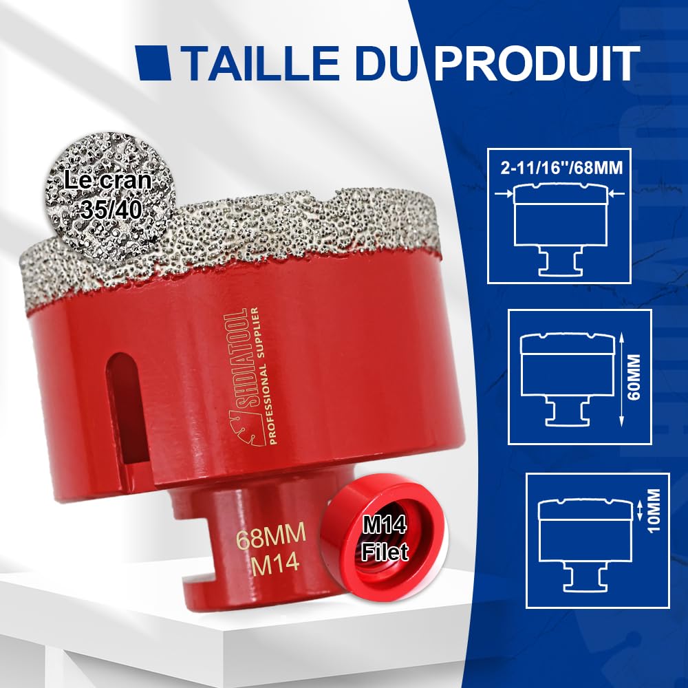 SHDIATOOL Diamant Trockenbohrmaschine Steinbohrer Keramikbohrer, Trockenbohrmaschine aus Porzellan,