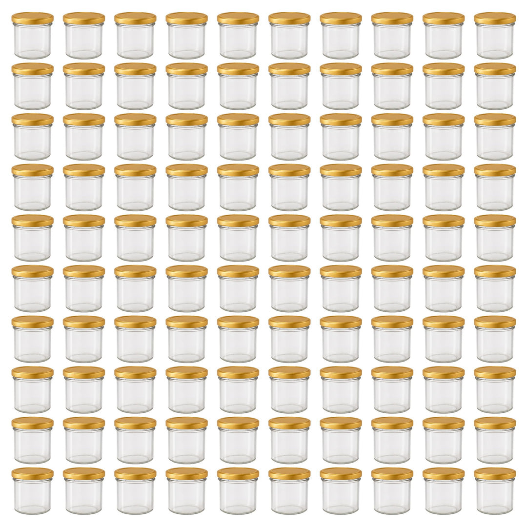 Vitrea 100x Marmeladengläser 125 ml - mit Deckel Gold TO 66 - Einmachgläser zum befüllen mit Schraub