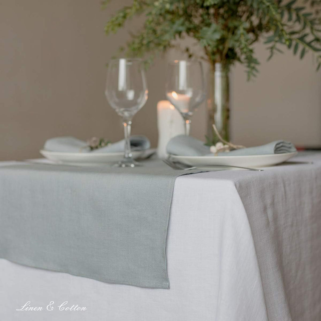 Linen & Cotton Tischläufer Stoff Tischband Tischdeko Hygge 100% Leinen, Hellblau Blau (40 x 180 cm)