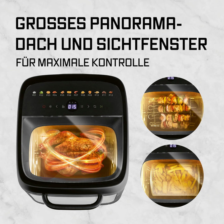 GOURMETmaxx Heissluftofen mit Panoramadach & Frontfenster 12,5 L | Heissluftfritteuse mit 9 Funktion