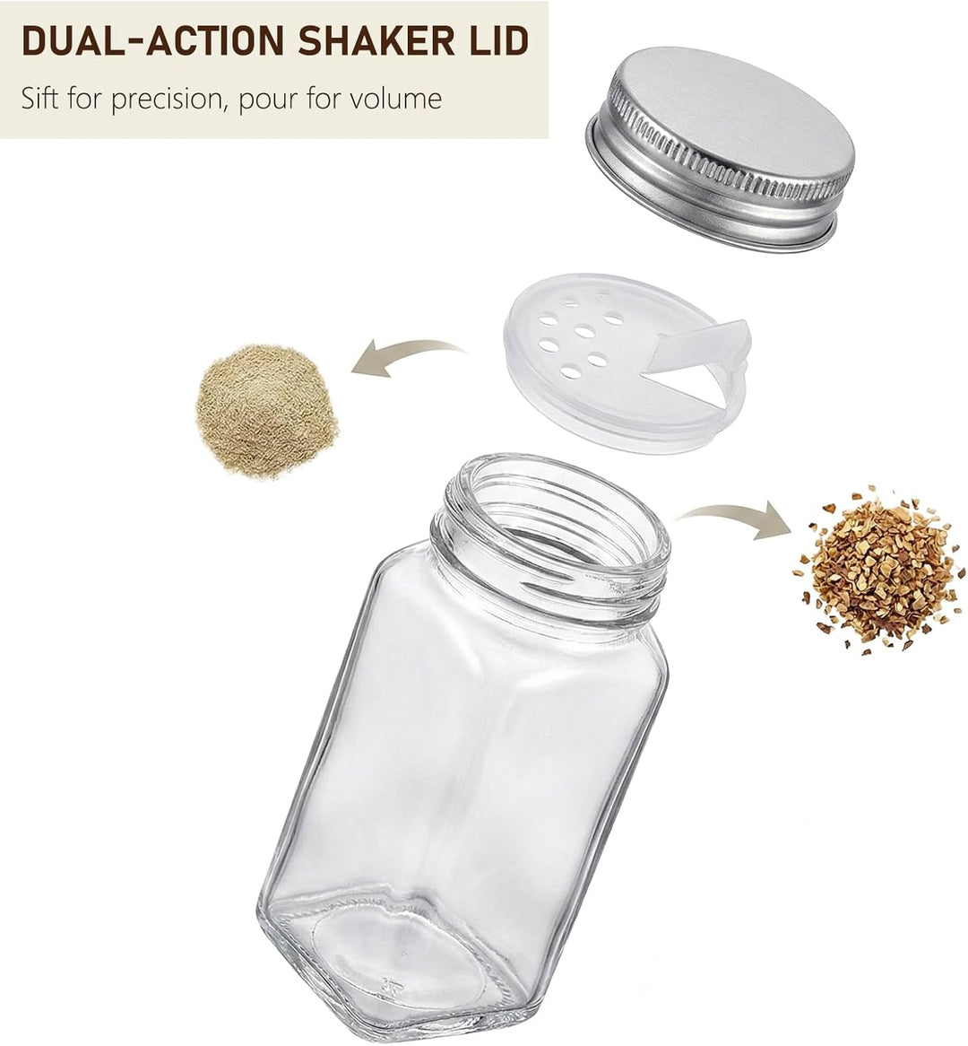 24er Set Gewürzgläser Eckig mit Streueinsatz, 120ml Gewürzgläser Leer aus Glas, Inkl. Etiketten, Tri