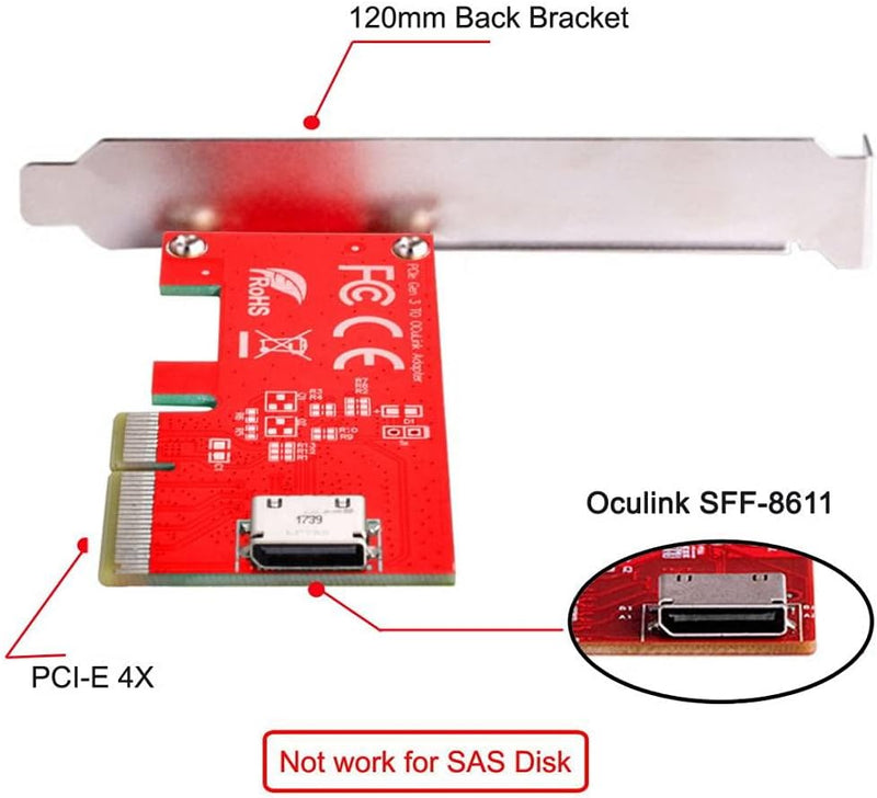 ChenYang CY PCI-E 3.0 Express 4.0 x4 zu Oculink Interner SFF-8611 SFF-8612 Host-Adapter für PCIe SSD