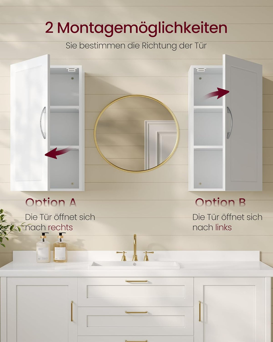 VASAGLE Badezimmerschrank, Badschrank, wandmontiert, 18 x 30 x 60 cm, Wandschrank mit verstellbaren