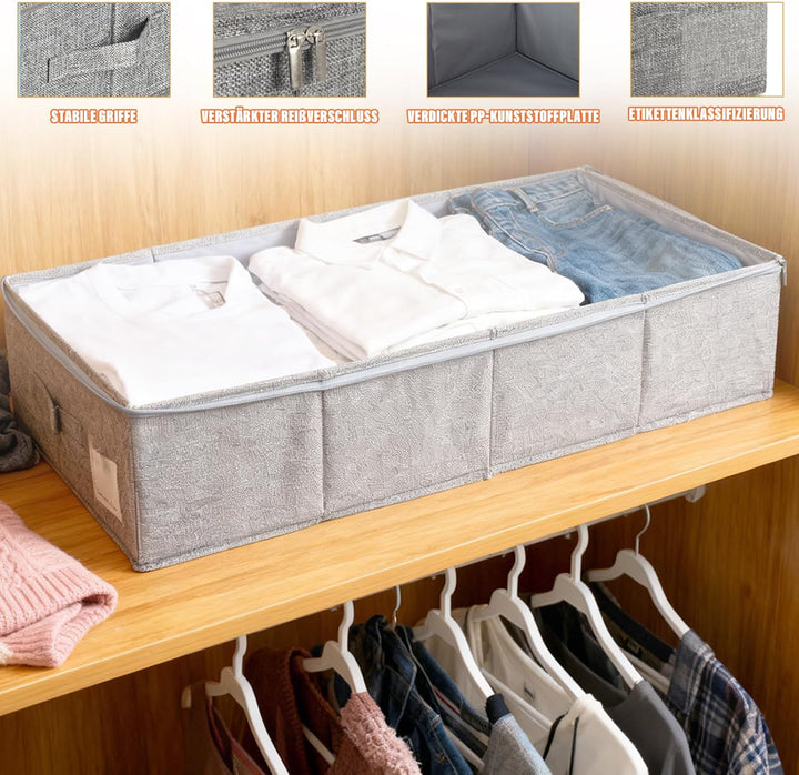 2 STK Unterbett Aufbewahrungsbox mit Deckel, 103L Faltbar Unterbettkommode mit Griff, Doppelreissver