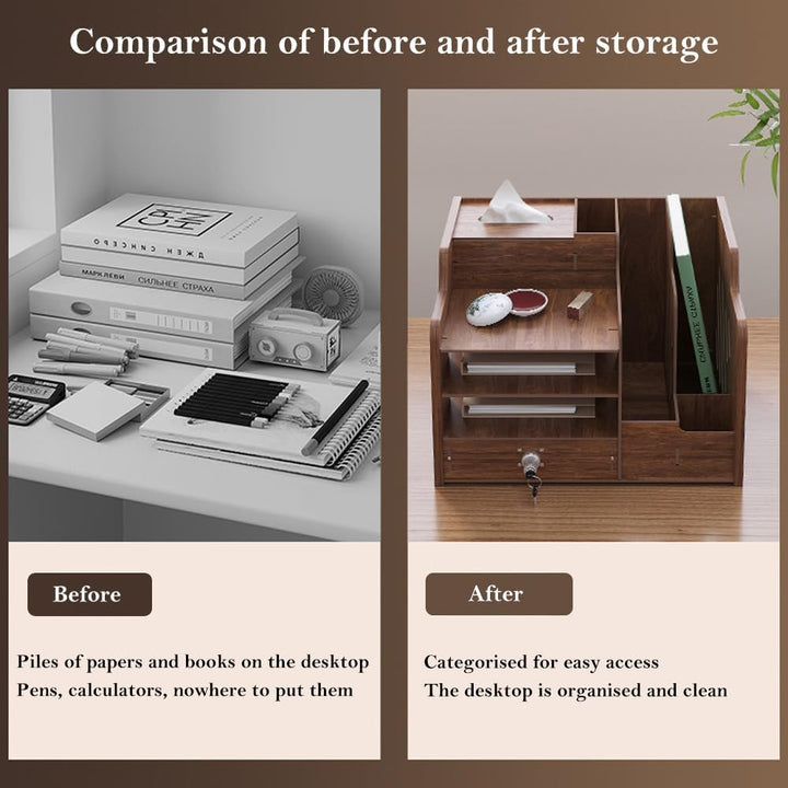 Hggzeg Schreibtisch-Organizer aus Holz,grosse Kapazität,Schreibtisch-Organizer,Aktenregal,A4-Papier-