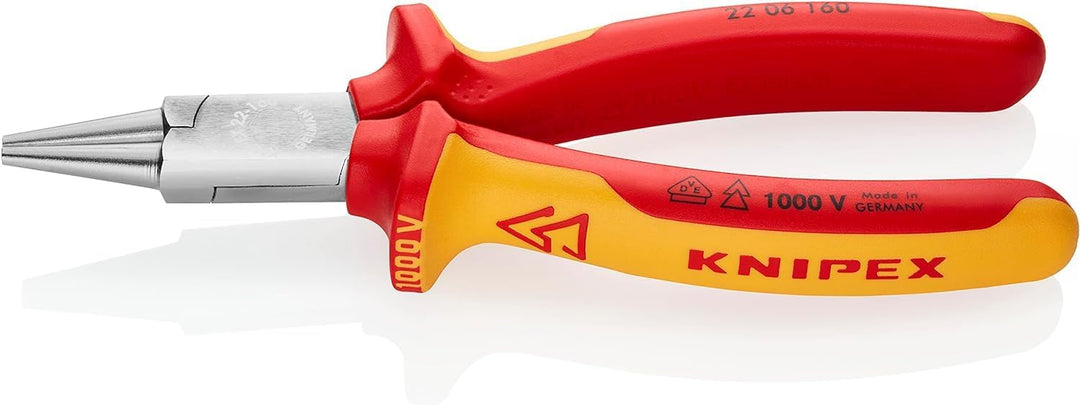 Knipex Rundzange verchromt, isoliert mit Mehrkomponenten-Hüllen, VDE-geprüft 160 mm 22 06 160 verchr