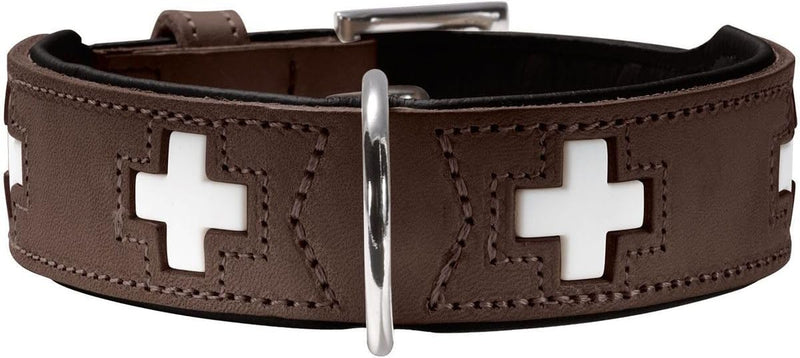 HUNTER SWISS Hundehalsband, Leder, hochwertig, schweizer Kreuz, 42 (S-M), braun/schwarz braun/schwar