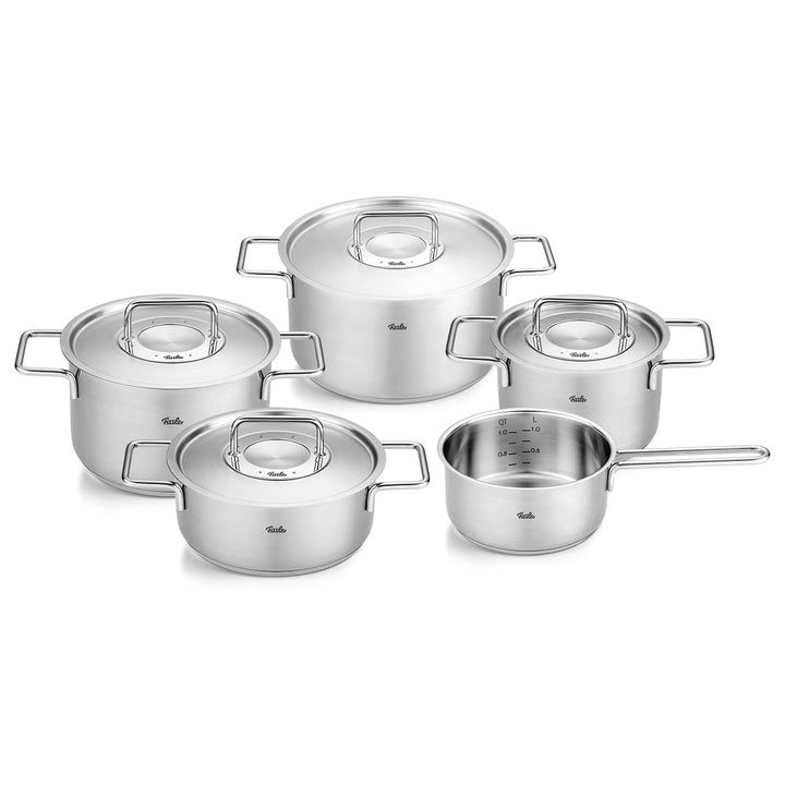 Fissler Pure Collection / Edelstahl-Kochtopfset, 5-teilig, Töpfe mit Metall-Deckel (3 Kochtöpfe,1 Br