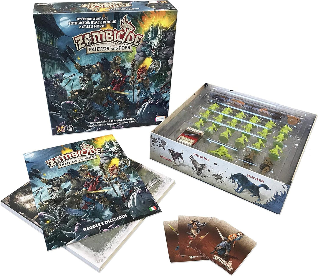 Asmodee - Zombicide 8439 Green Horde: Freunde und Feinde, Brettspiel, Erweiterung, italienische Ausg