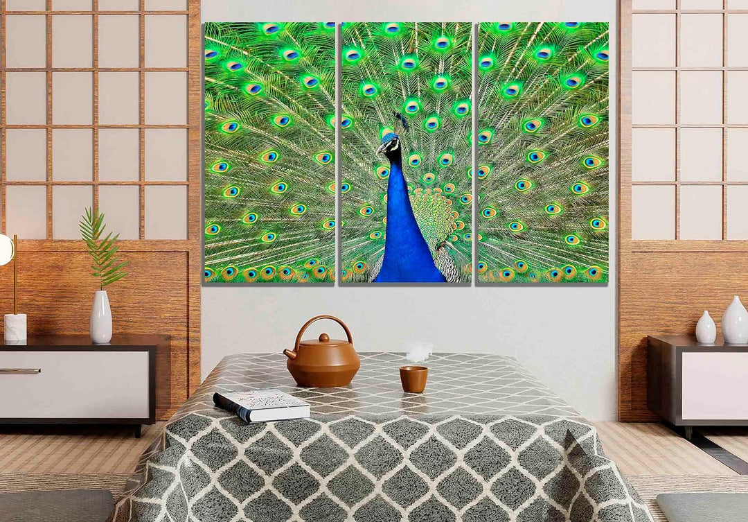 Pfauen-Leinwand-Kunstdrucke, abstrakte blaue Bilder, Vogel-Kunstwerk für Zuhause, Büro, Schlafzimmer