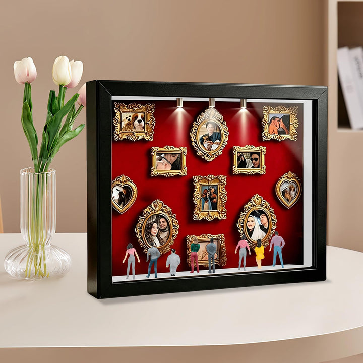 12 inches DIY Mini Museum Silhouette Box, Mini Figuren Menschen Museummit 11 Gold Rahmen &amp; 8 Figuren