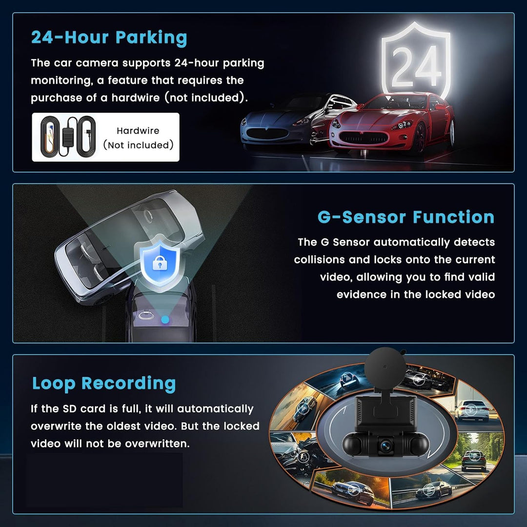 2K WiFi Dashcam Auto 4 Kanal, 360 Grad Dash Cam FHD 2K Vorne + 1080P Hinten Innen Links und Rechts –