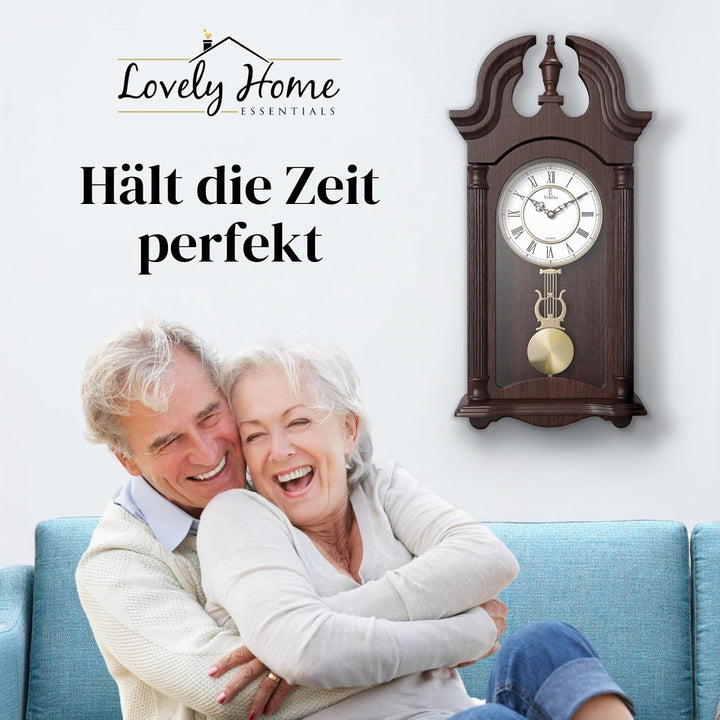 Pendel-Wanduhr batteriebetrieben – Hängende Grossvater-Wanduhr mit Pendel – Leise, Holzpendeluhr – H