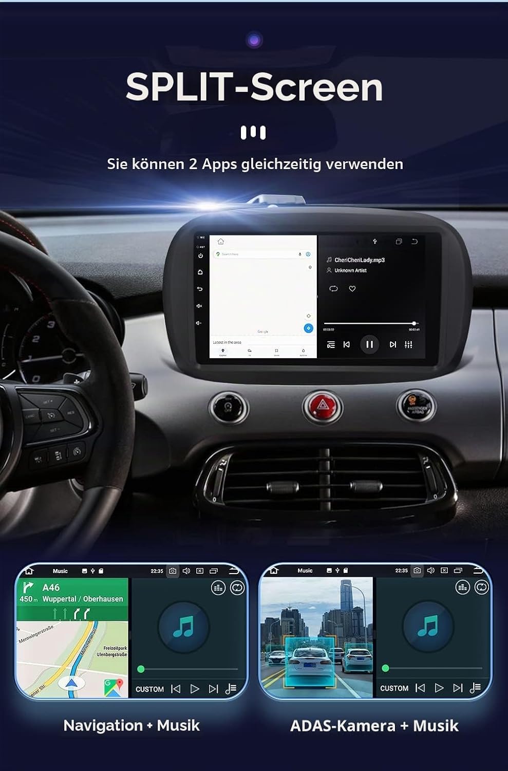 hizpo 9 Zoll Touchscreen Autoradio Kompatibel mit FIAT 500X 2014-2020 mit Carplay/Android Auto Bluet
