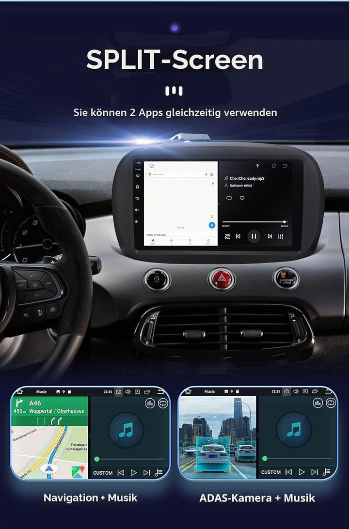 hizpo 9 Zoll Touchscreen Autoradio Kompatibel mit FIAT 500X 2014-2020 mit Carplay/Android Auto Bluet