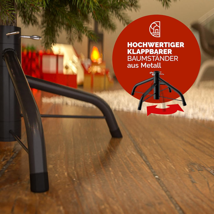 CASARIA® Weihnachtsbaum künstlich 150cm mit Lichterkette 100 LED warm weiss inkl. Metallständer 360