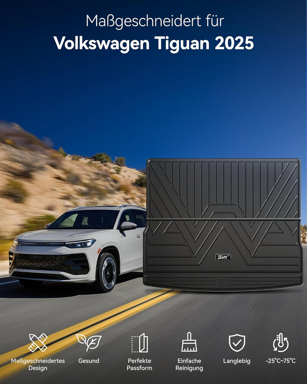 3W Kofferraumwanne für Volkswagen Tiguan 3 2025-2026, Nicht für PHEV, Thorex™ Allwetter Hundefreundl