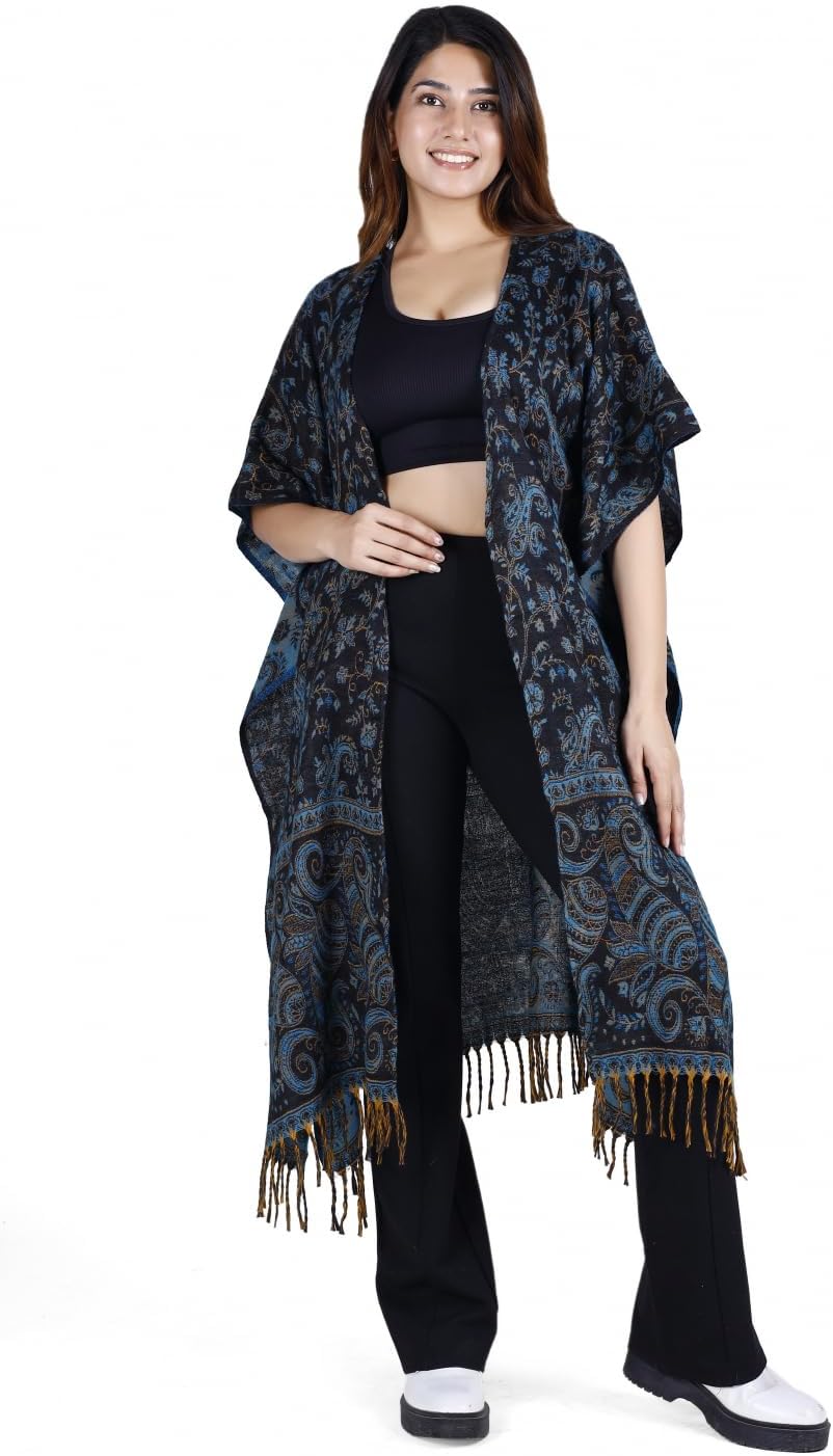 GURU SHOP Flauschiger Kimono Mantel, Kimonokleid, Kaftan, Poncho, Damen, Grün, Synthetisch, Size:40