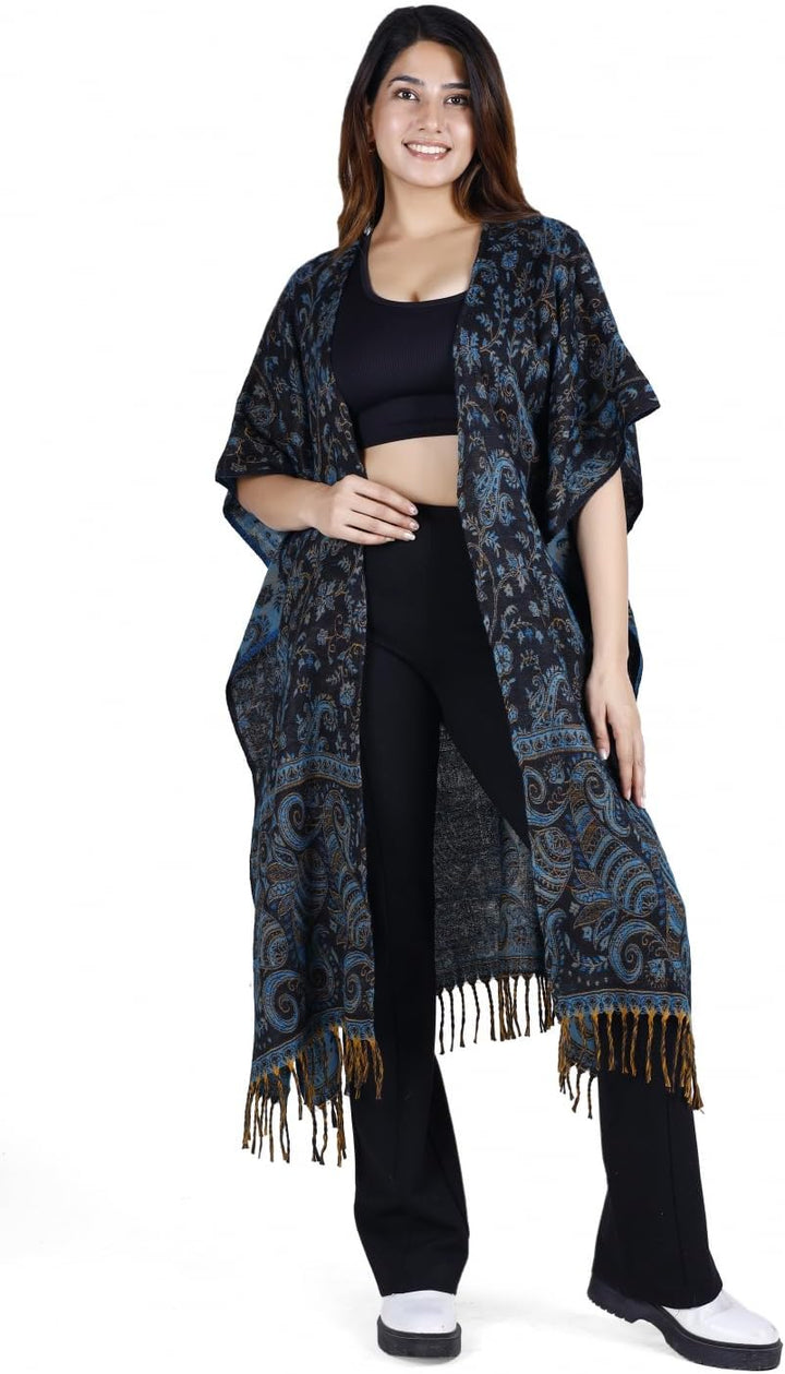 GURU SHOP Flauschiger Kimono Mantel, Kimonokleid, Kaftan, Poncho, Damen, Grün, Synthetisch, Size:40