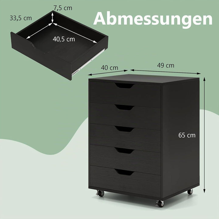FANTASK Rollcontainer mit Rädern & 5 Schubladen, mobiler Schubladenschrank, Schubladenkommode, Büroc
