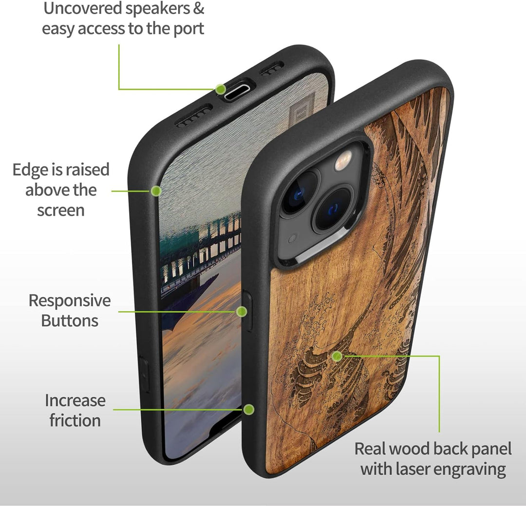 Carveit Handyhülle für iPhone 14 Plus Cover Kompatibel mit Magsafe [Holz und TPU Silikon Hybrid hüll