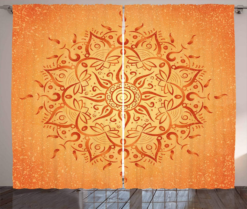 ABAKUHAUS Blatt Rustikaler Gardine, Orange Mandala, Schlafzimmer Kräuselband Vorhang mit Schlaufen u