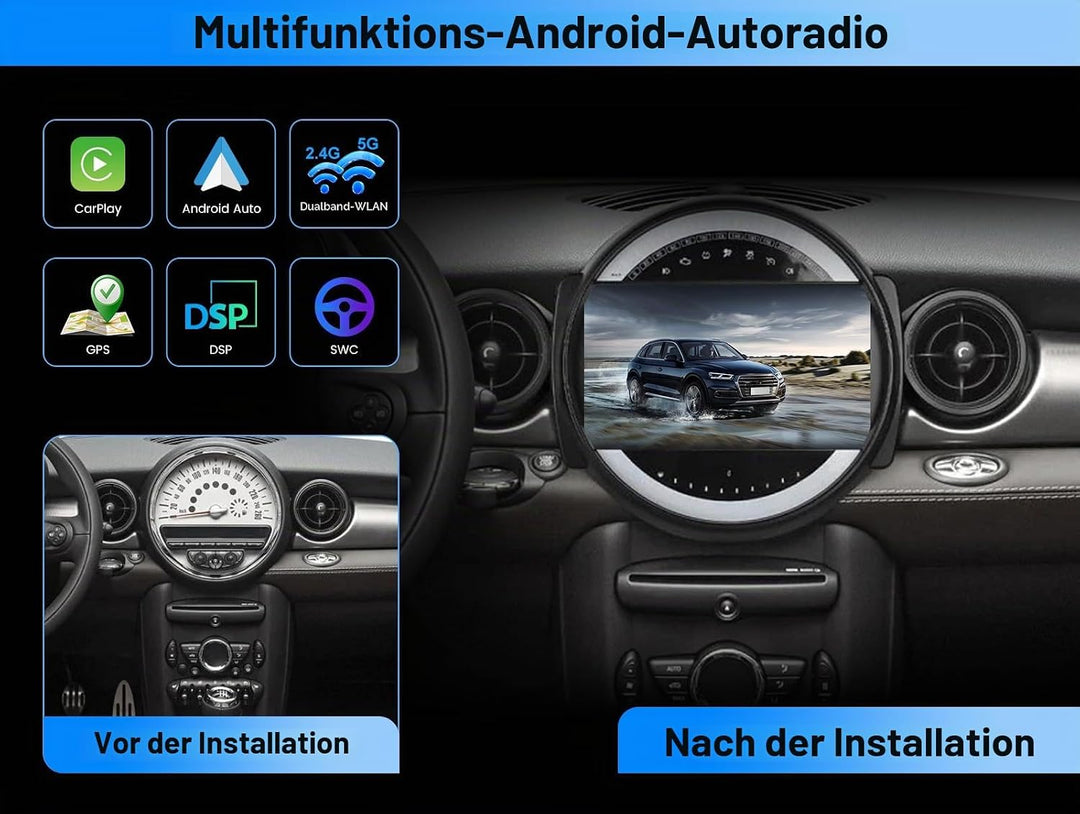 Android 15 IPS Autoradio Passt für BMW Mini Cooper R55 R56 (2007-2013) - Eingebautes CarPlay Android