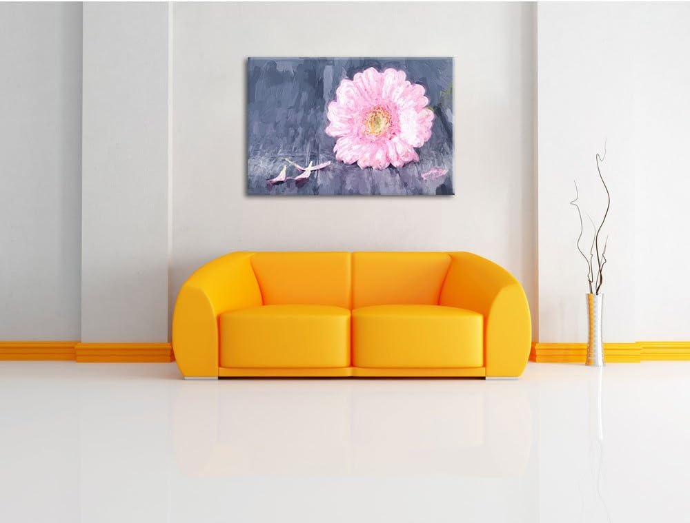 Pixxprint Gerbera auf Boden / 100x70cm Leinwandbild bespannt auf Holzrahmen/Wandbild Kunstdruck Deko