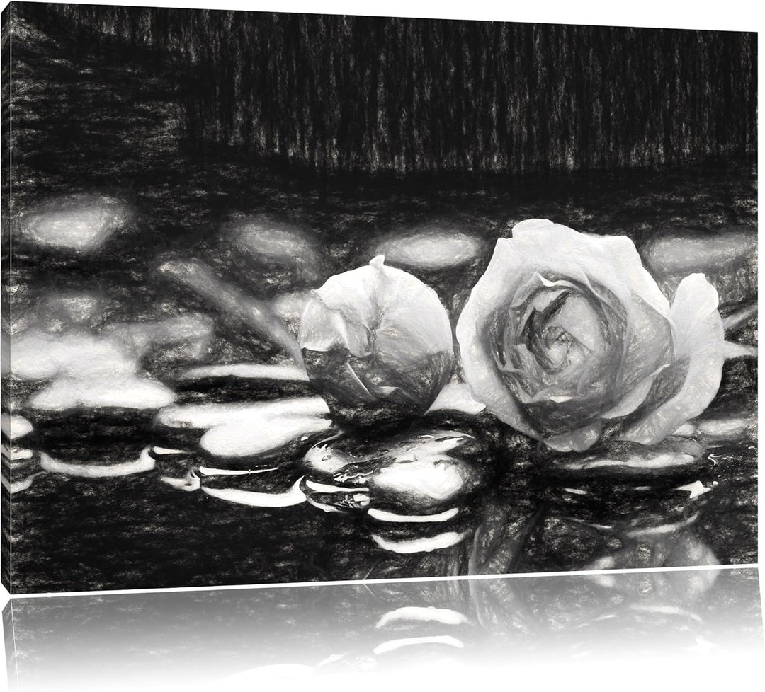 Pixxprint Rosen aus Zen-Steinen als Leinwandbild/Grösse: 100x70 cm/Wandbild/Kunstdruck/fertig bespan