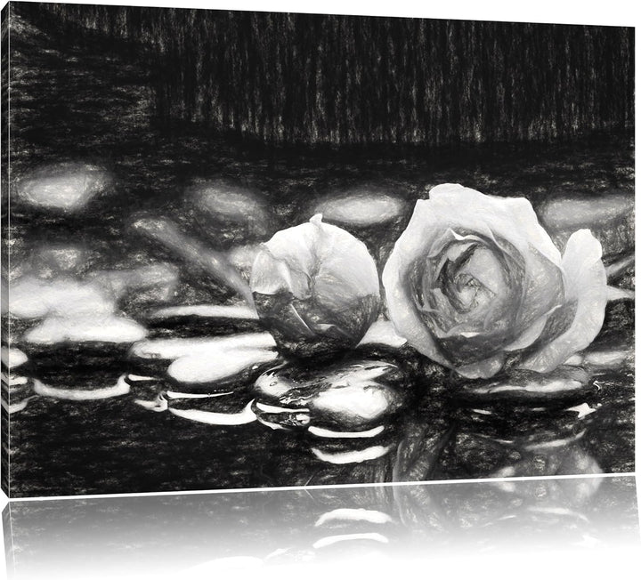 Pixxprint Rosen aus Zen-Steinen als Leinwandbild/Grösse: 100x70 cm/Wandbild/Kunstdruck/fertig bespan