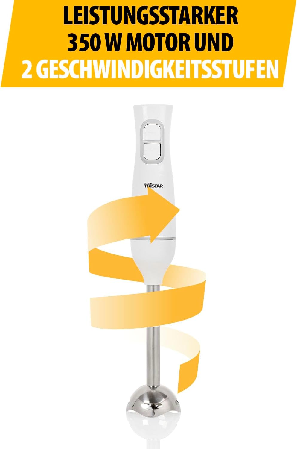 Tristar Stabmixer, Pürierstab mit Edelstahl-Mixfuss, Puls- und Turbofunktion, ergonomische Form, Wei