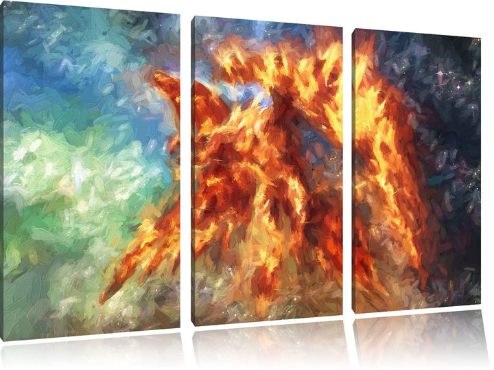 Pixxprint Feuriger Adler als Leinwandbild/Grösse: 3 Teilig (120x80) cm/Wandbild/Kunstdruck/fertig be