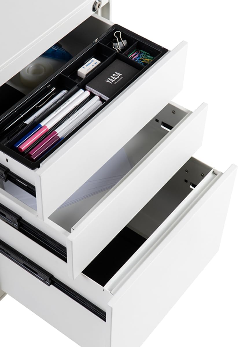 Yaasa File Cabinet Edged Kompakt Weiss - Rollcontainer aus Stahl, Aktenschrank mit 3 verschliessbare
