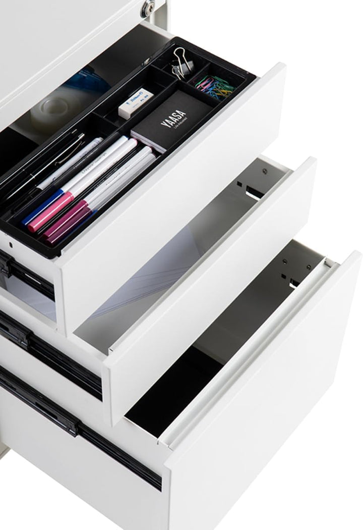Yaasa File Cabinet Edged Kompakt Weiss - Rollcontainer aus Stahl, Aktenschrank mit 3 verschliessbare